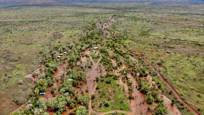 An aerial photo of a Kimberley floodplain which is very green