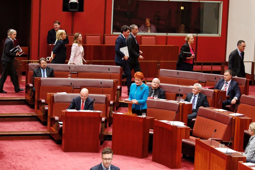 The Greens walk out on Pauline Hanson's first speech in the Senate.