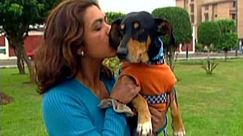 Carmen Valverde kisses her dog Tomas