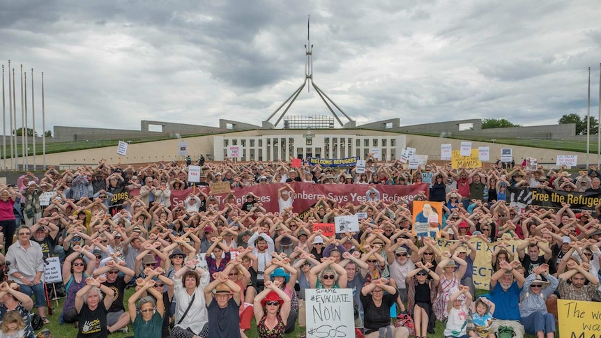 Protest in front of Parliament House.