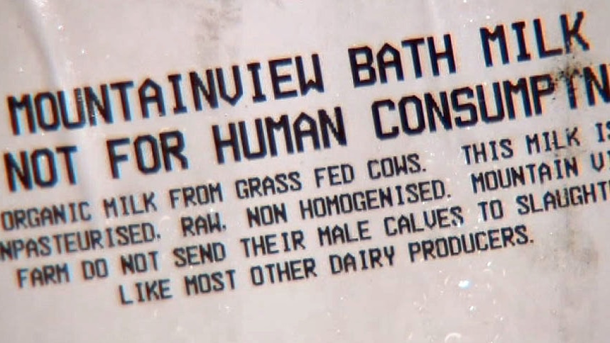 Raw milk label stating "not for human consumption".