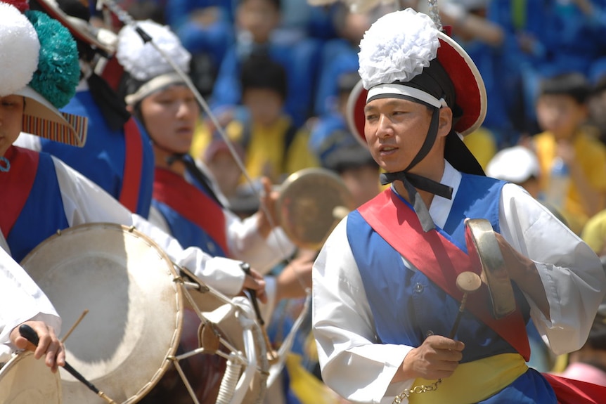 South Korean band playing folk music