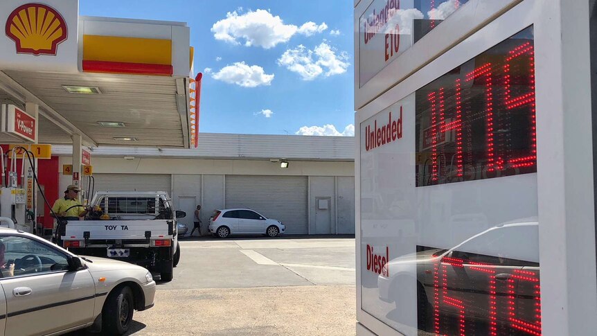 A Shell petrol station's prices on display in Canberra, showing 146.4 cents per litre for unleaded petrol.