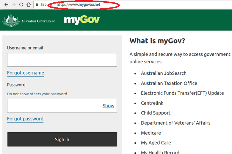 A clone of the mygov website.