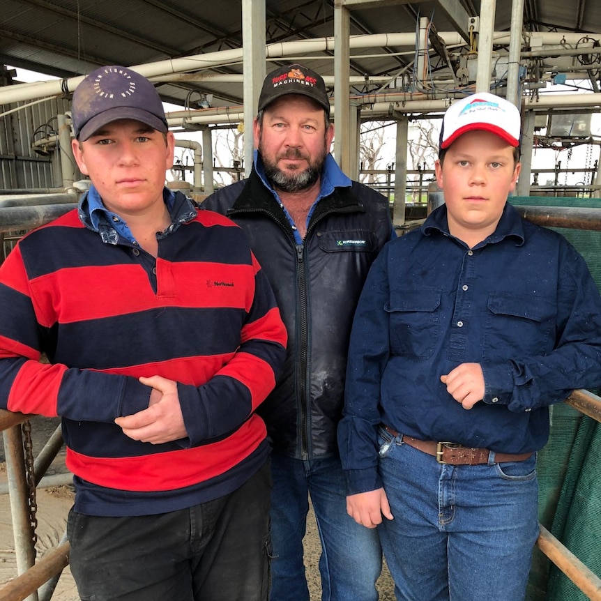 Jake, Bart and Mitchell Doohan on their dairy property.
