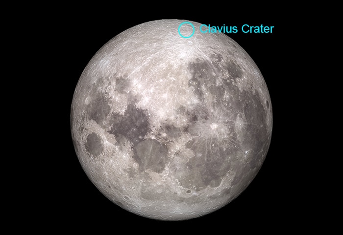 Moon showing position of Clavius Crater