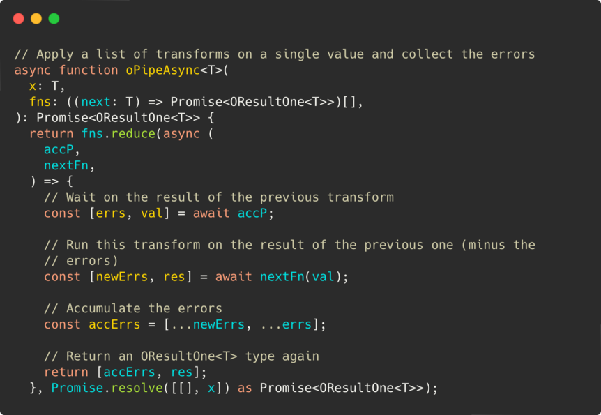 A code sample showing how data transformations are carried out in TypeScript