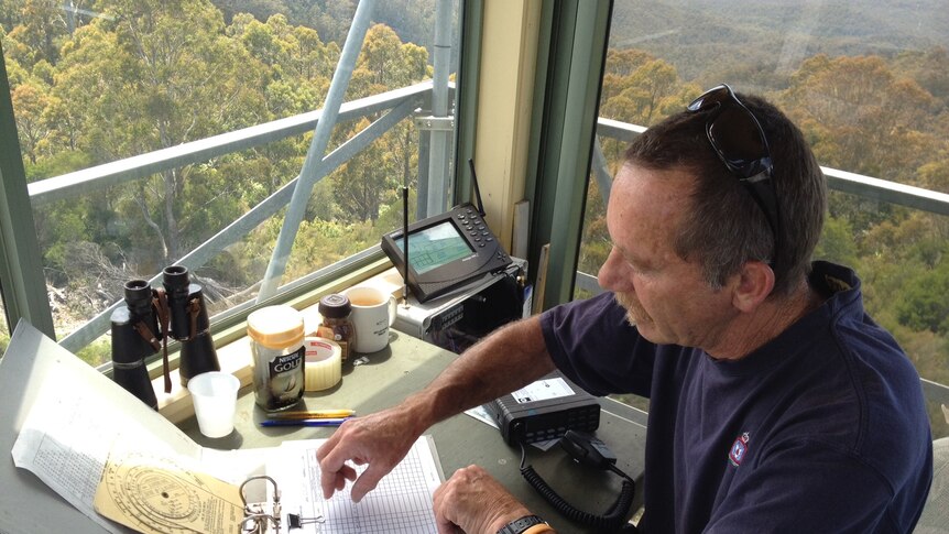 The interior of a fire tower near George Town, Tasmania