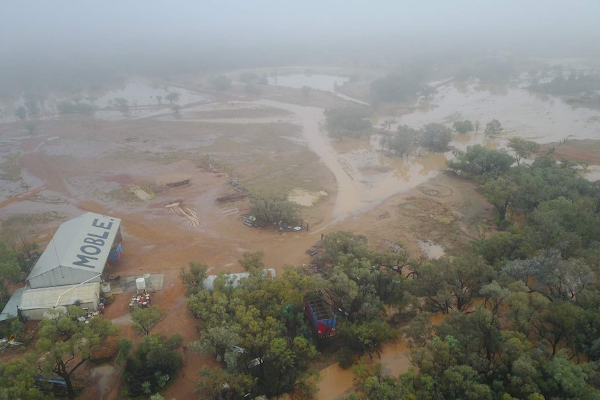 Rain soaks the ground at Moble Homestead, outside of Quilpie in western Queensland.