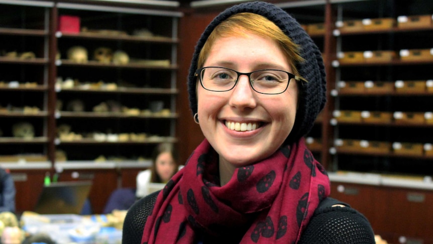 Elen Fuerriegel in bone room at Witswatersrand University