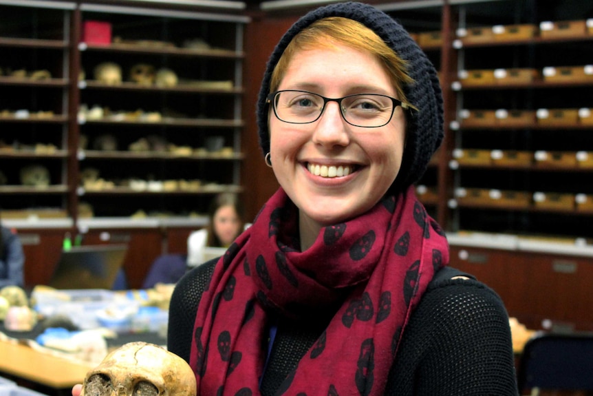 Elen Fuerriegel in bone room at Witswatersrand University