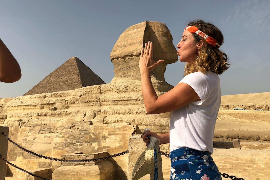 Rebecca Andrews in Egypt at the pyramids