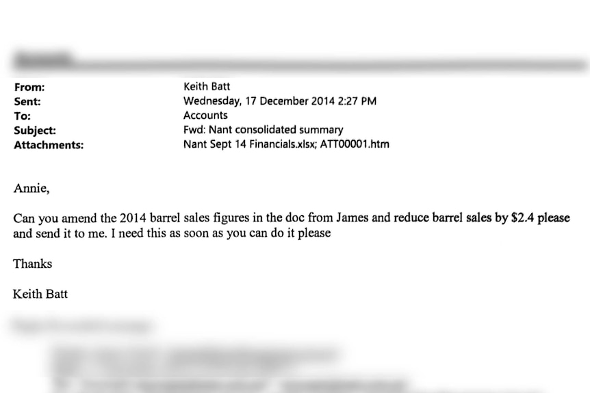 An email sent from Nant's Keith Batt to the accounts department.