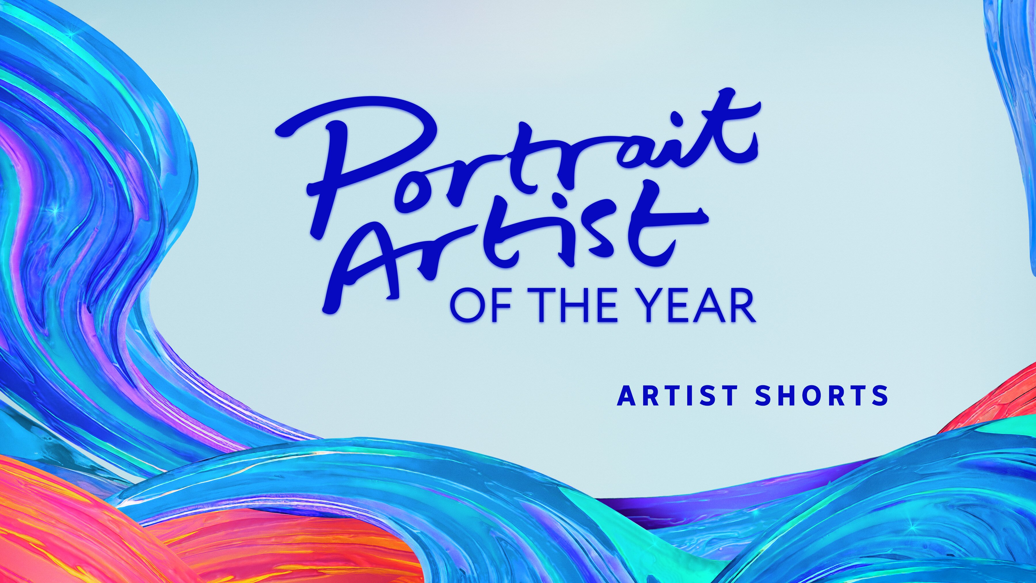 Graphic image of paint swirls, text on screen: Portrait Artist of the Year Artist Shorts