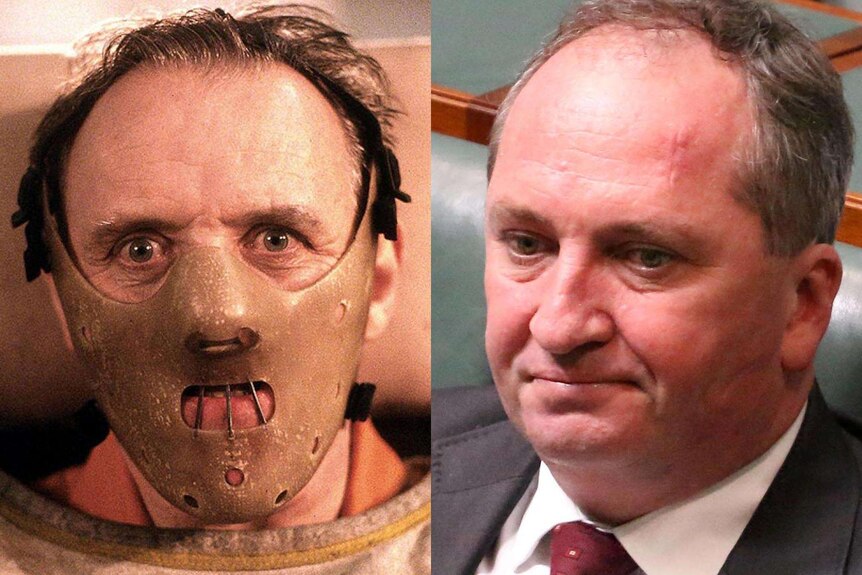 Composite image of Hannibal Lecter and Barnaby Joyce.