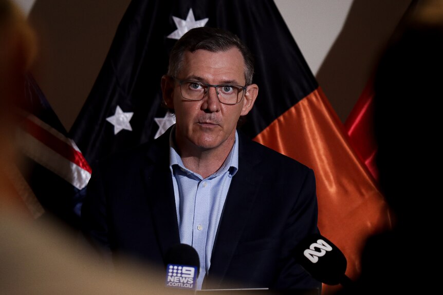 Chief Minister Michael Gunner speaking at a press conference. 