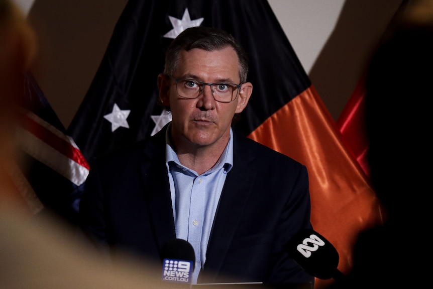 Chief Minister Michael Gunner speaking at a press conference. 