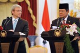 Now in partnership: Kevin Rudd and Susilo Bambang Yudhoyono.