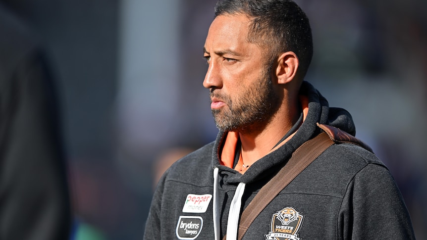 Head Coach Benji Marshall of the Wests Tigers looks on following the NRL Pre-season challenge match between New Zealand Warriors and Wests Tigers at Apollo Projects Stadium on February 18, 2024 in Christchurch, New Zealand.