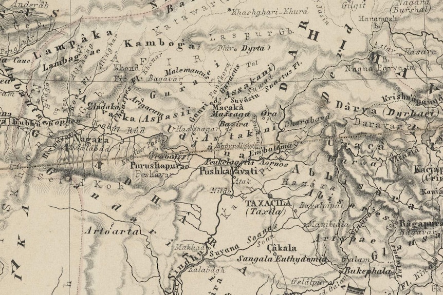 A map of the Peshawar region where the Bakhshali manuscript was found.