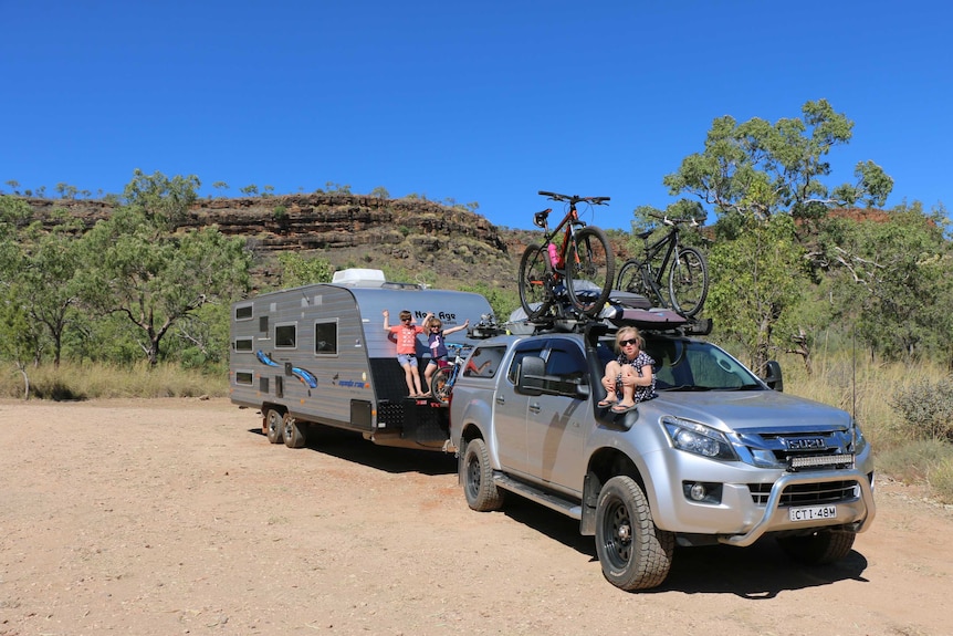 Vanessa Steel's kids on the caravan.