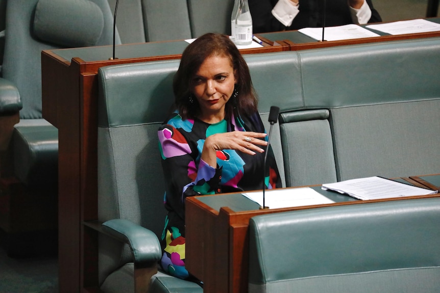 Aly gestures with her hand and pulls a face from her seat in the House of Representatives.