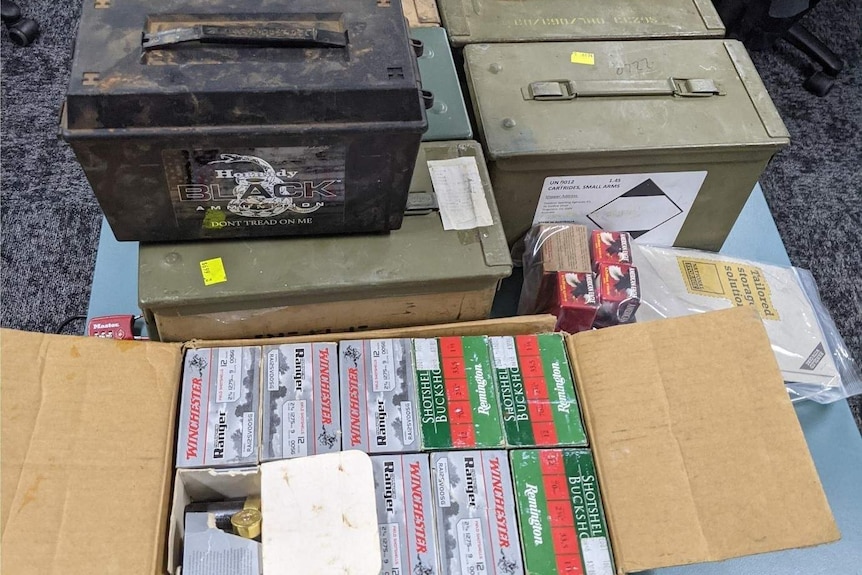Boxes of ammunition were confiscated in the bust.