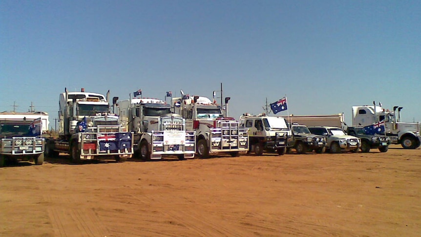 The truckers are protesting about the carbon tax, the fuel levy and the impact the live cattle trade export ban has had on the industry.