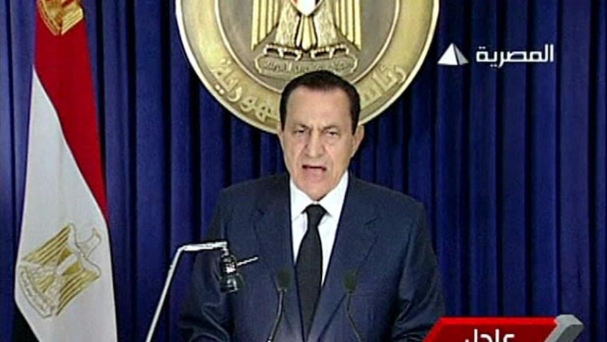 Egyptian president, Hosni Mubarak, speaks on national TV