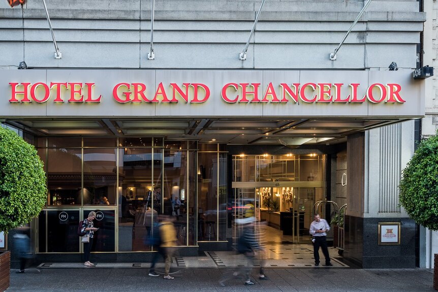 The exterior of the Hotel Grand Chancellor in Adelaide's CBD.