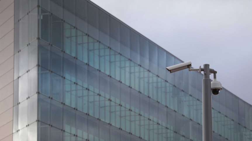 Surveillance cameras outside the ASIO headquarters in Canberra.