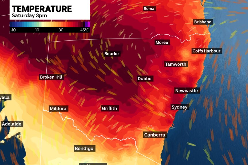 heat map of the east coast of Australia