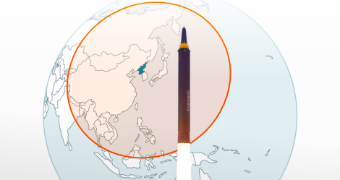 An illustration shows the Earth, with a missile launch in front of it.