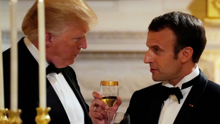 Donald Trump and Emmanuel Macron toast at state dinner