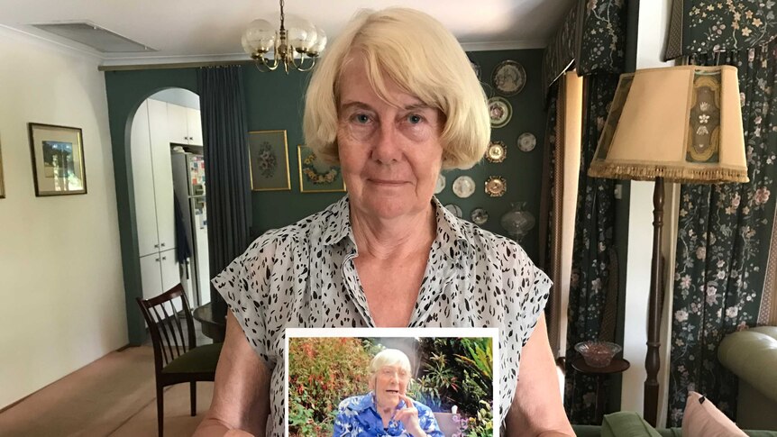 Valerie Rumball holds up a  photo of her mother Delysia Willmott. January 2017.