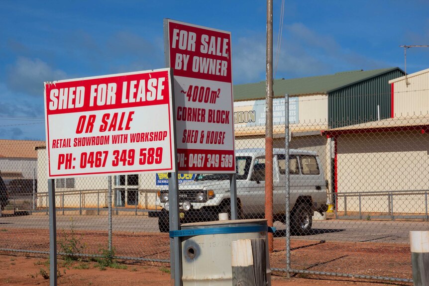 A sign advertisers a vacant shed in Broome.