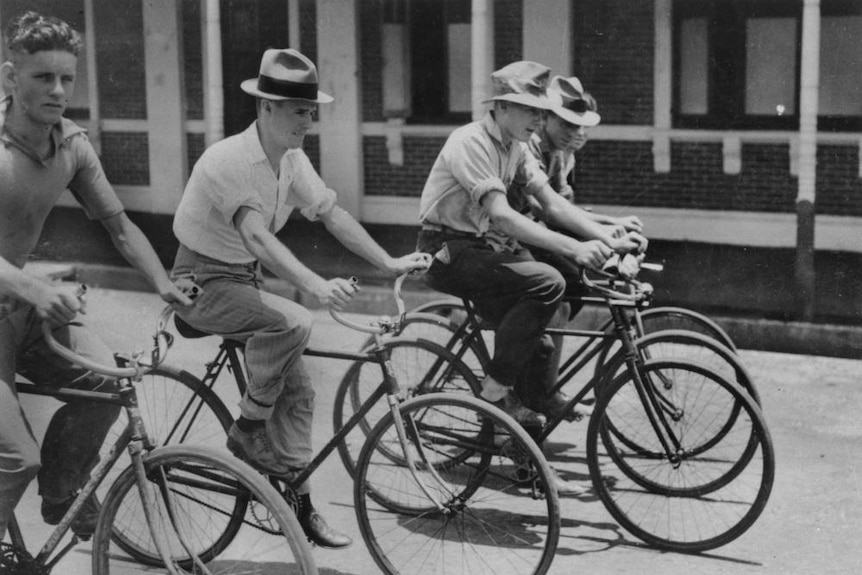 Cyclists in Bundaberg, Queensland 1939.