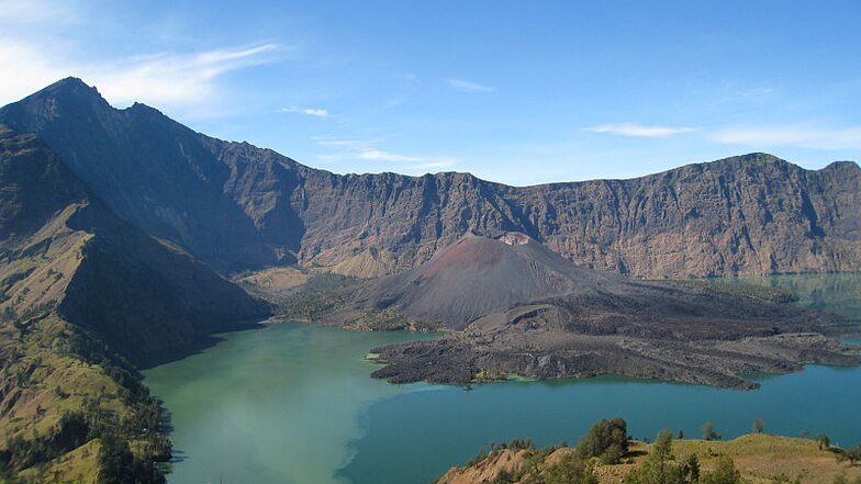 Indonesia's Mount Rinjani volcano and the Segara Anak lake.