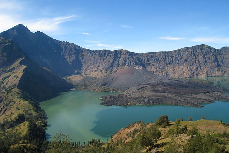 Indonesia's Mount Rinjani volcano and the Segara Anak lake.
