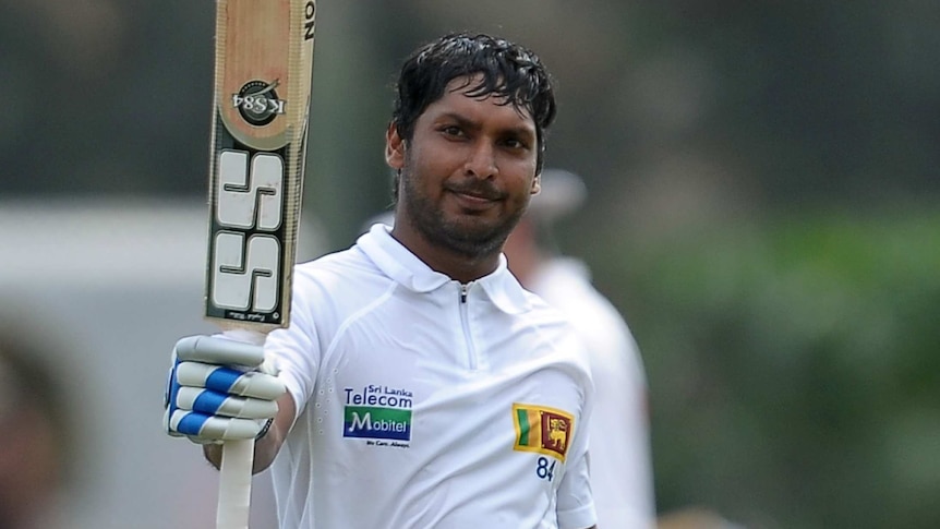 Centurion ... Kumar Sangakkara celebrates his 31st Test ton for Sri Lanka.