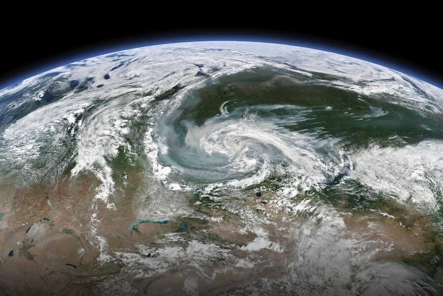 Smoke from Siberian forest fires is seen on a satellite image.