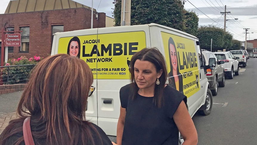 Jacqui Lambie talks to a voter