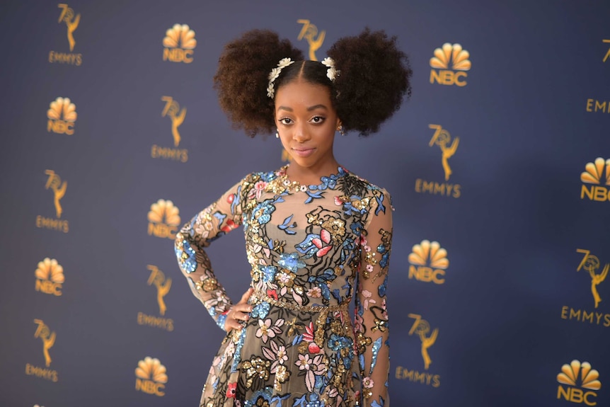 Eris Baker arrives at the Emmy Awards.