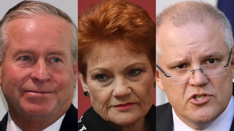 A composite image of former WA premier Colin Barnett, One Nation leader Pauline Hanson and Prime Minister Scott Morrison.