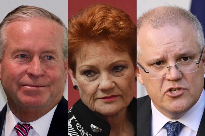A composite image of former WA premier Colin Barnett, One Nation leader Pauline Hanson and Prime Minister Scott Morrison.