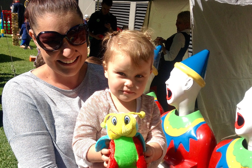 Kristy-Ann Gallagher with her two-year-old daughter Sophia Gallagher at the mini festival