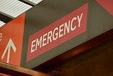 A red emergency sign at a hospital in Melbourne.