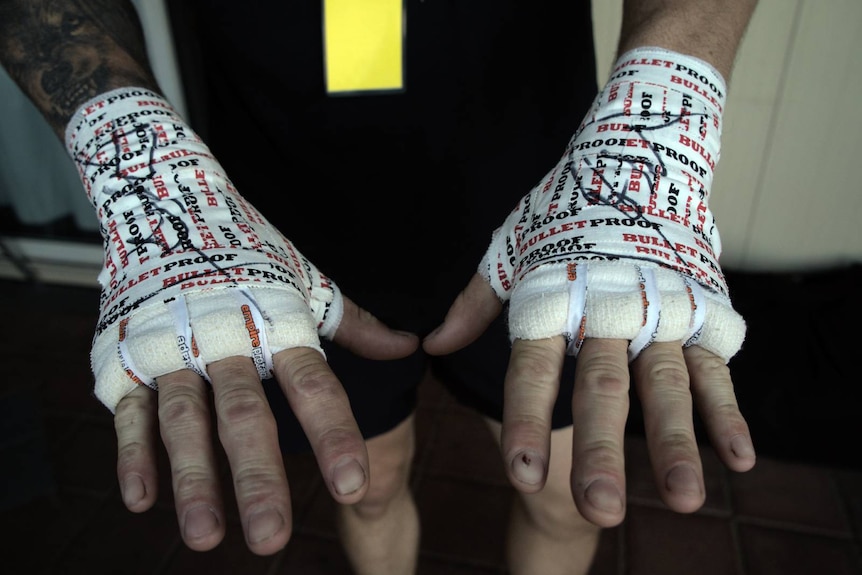 Boxer hands wrapped 