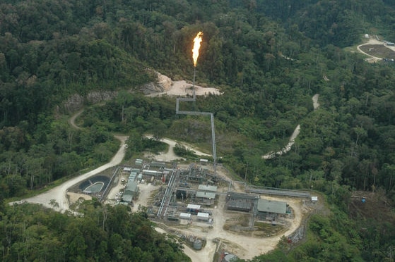 An Oil Search rig at work in the mountains of PNG's Southern Highlands province