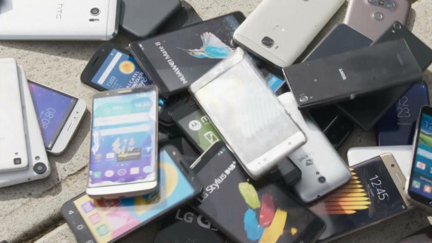 Pile of old mobile phones